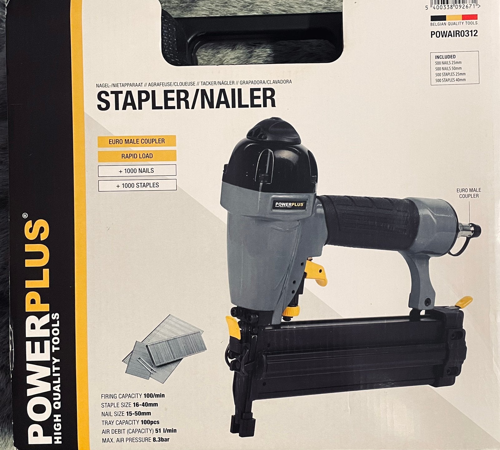PowerPlus pneumatische tacker / nagelpistool - ongebruikt, Enlèvement, Comme neuf
