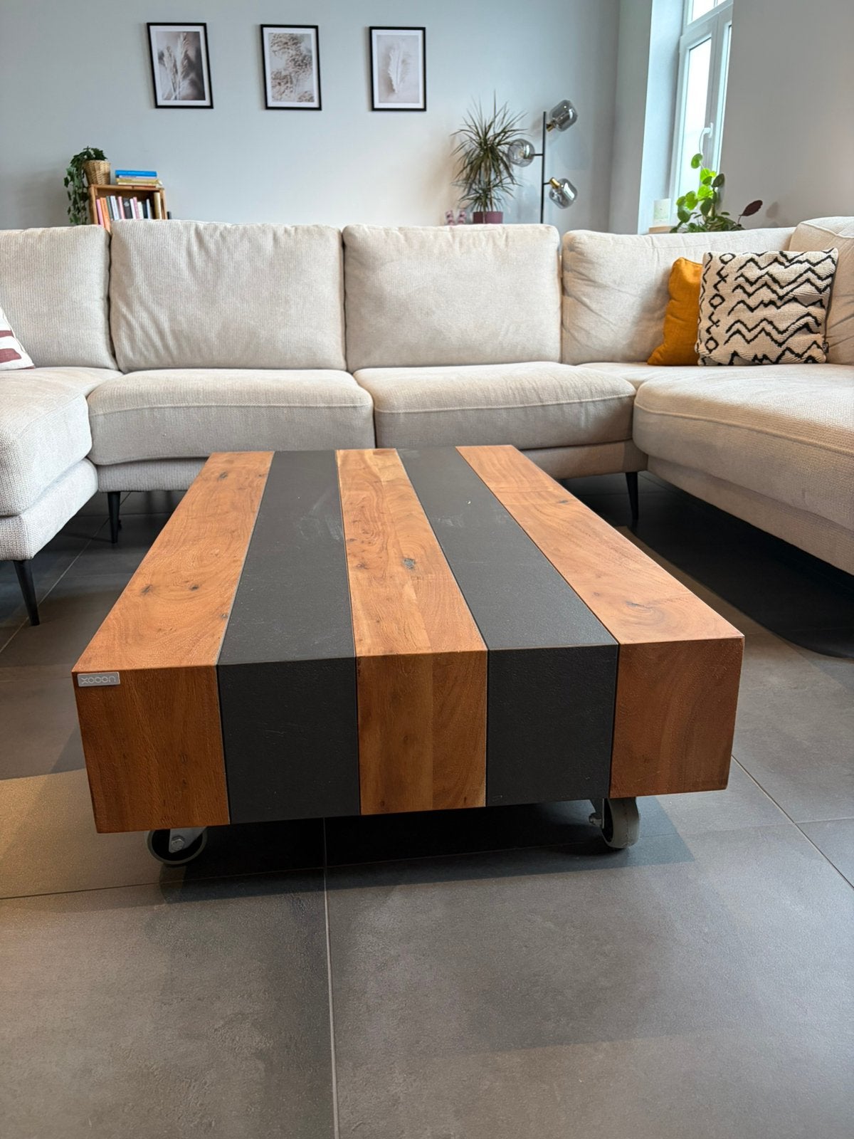 XOOON design salontafel 120x70 cm – hout/zwart – op wielen, Ophalen, 100 tot 150 cm, 50 tot 100 cm, Zo goed als nieuw