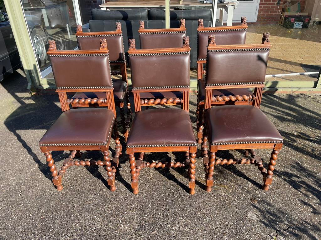 6 antieke stoelen, Huis en Inrichting, Stoelen, Ophalen, Gebruikt, Bruin, Vijf, Zes of meer stoelen