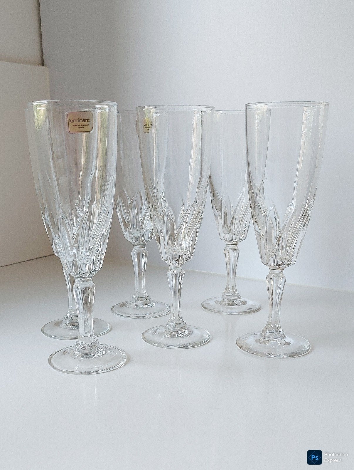 Set de 6 flûtes à champagne françaises - Luminarc - Decor 'F, Enlèvement ou Envoi, Comme neuf, Autres types