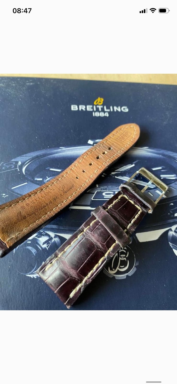 Breitling horloge band 798p aligator lederen, Verzenden, Zo goed als nieuw