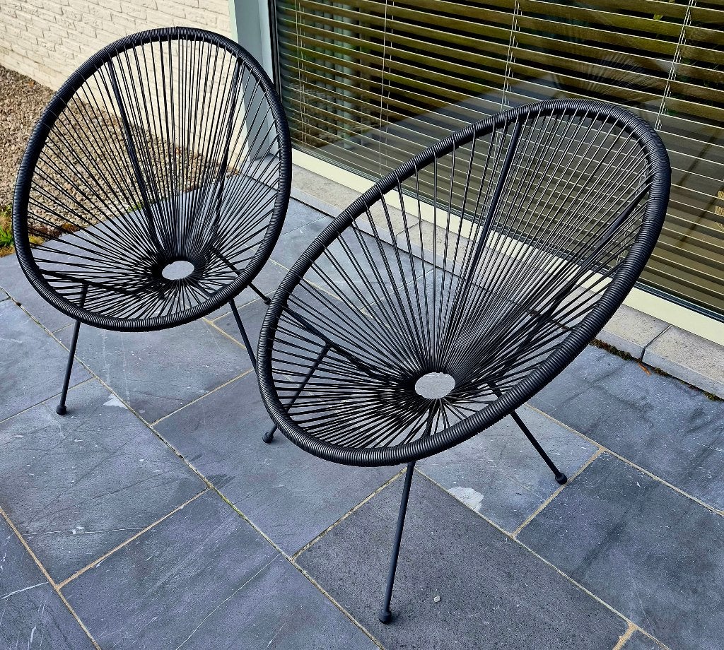 Zwarte ronde loungestoelen, Tuin en Terras, Tuinstoelen, Ophalen, Zo goed als nieuw, Metaal