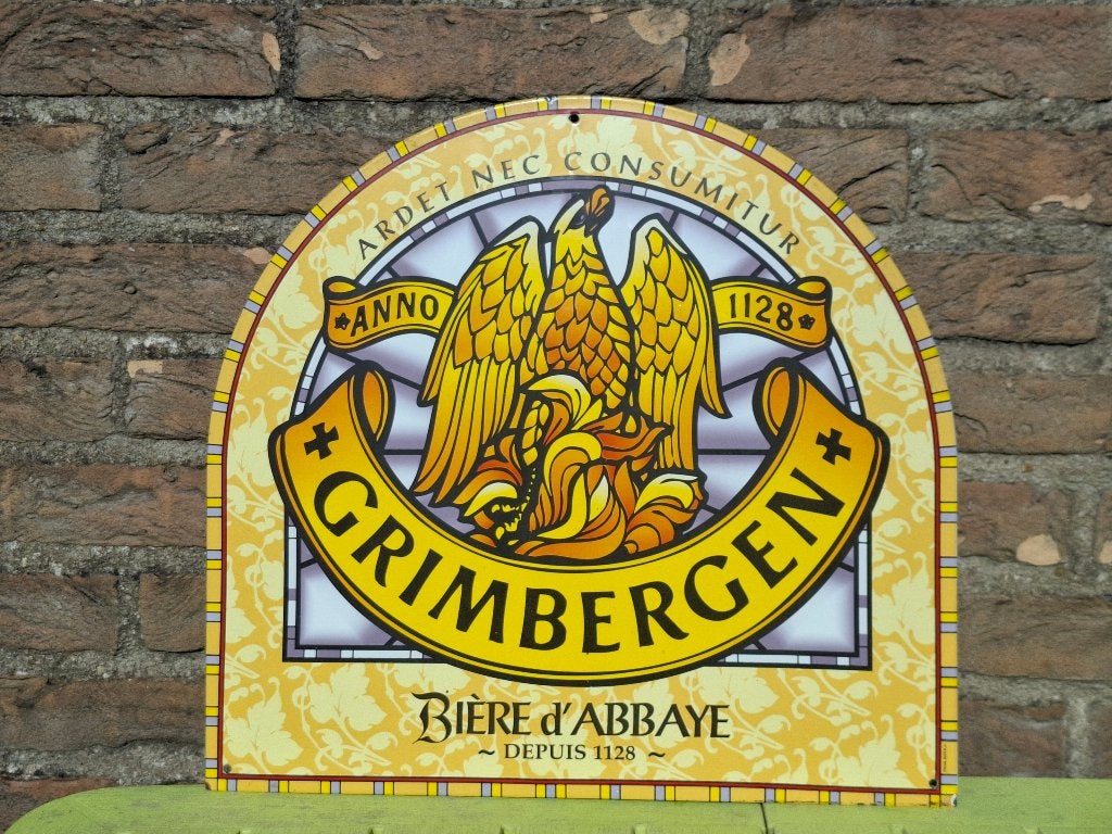 Plaque émaillée Grimbergen, Enlèvement ou Envoi, Comme neuf, Panneau, Plaque ou Plaquette publicitaire, Autres marques