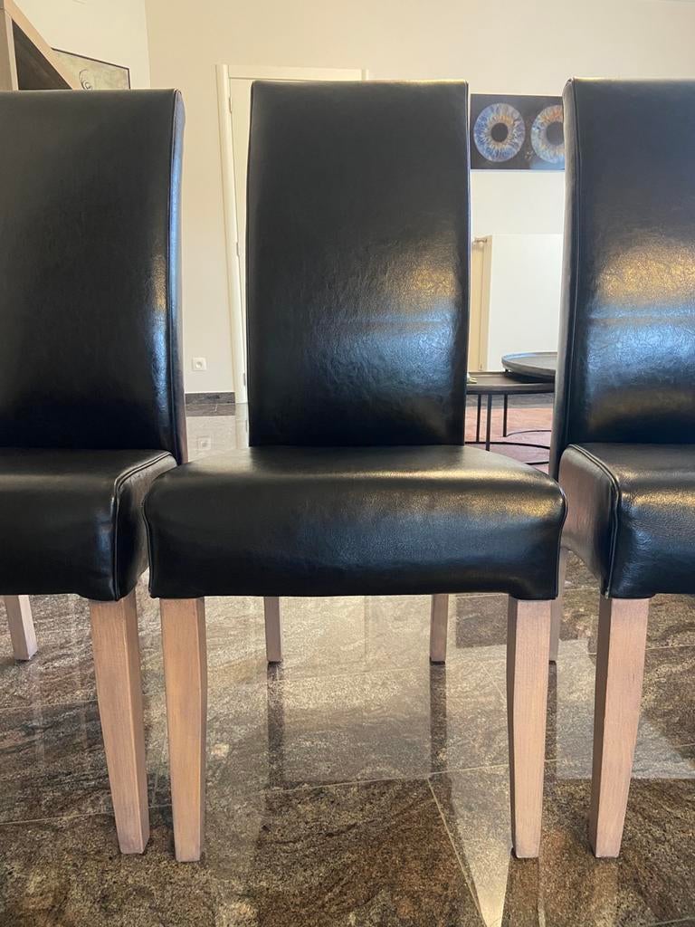6 Eetkamer Stoelen Leer Zwart perfecte staat, Strak, Comme neuf, Enlèvement, Cinq, Six Chaises ou plus