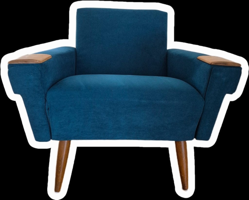 Fauteuil vintage scandinave/mid-century années 1960 bleu, Maison & Meubles, 75 à 100 cm, Mid century, scandinave, vintage, 1960, bleu canard, velours