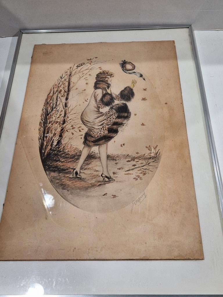 Nelly Degouy - Art Deco litho in kleur  jaren 30 gesigneerd, Antiek en Kunst, Kunst | Litho's en Zeefdrukken, Ophalen of Verzenden