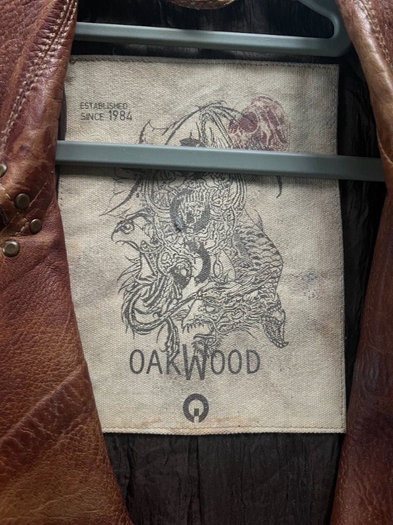 Eikenhouten trenchcoat cognac leer maat L, Kleding | Dames, Ophalen, Bruin, Maat 42/44 (L), Zo goed als nieuw