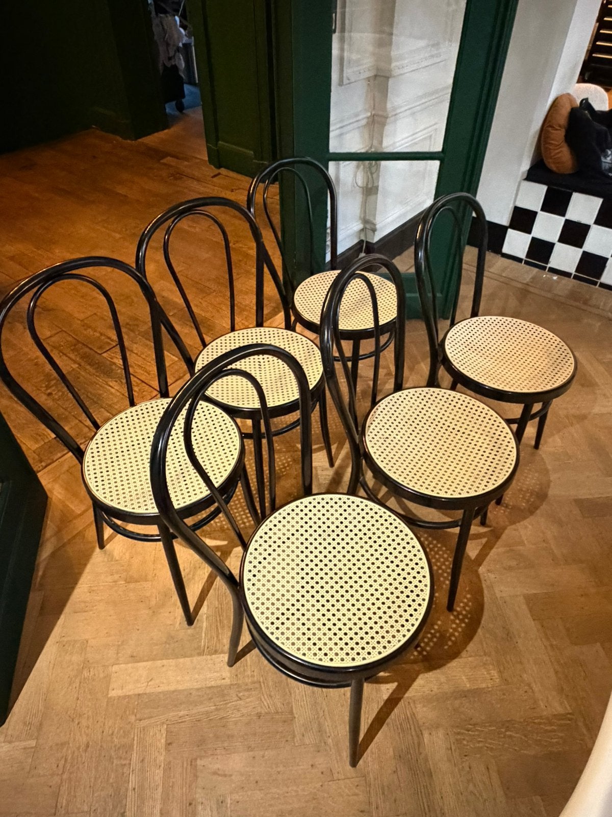 Set van 6 rotan stoelen, Huis en Inrichting, Ophalen, Gebruikt, Zwart, Vijf, Zes of meer stoelen