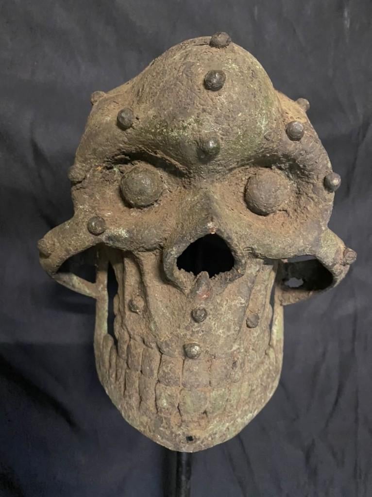 Tête de Squelette Tiv en bronze du Nigéria., Antiek en Kunst, Ophalen of Verzenden