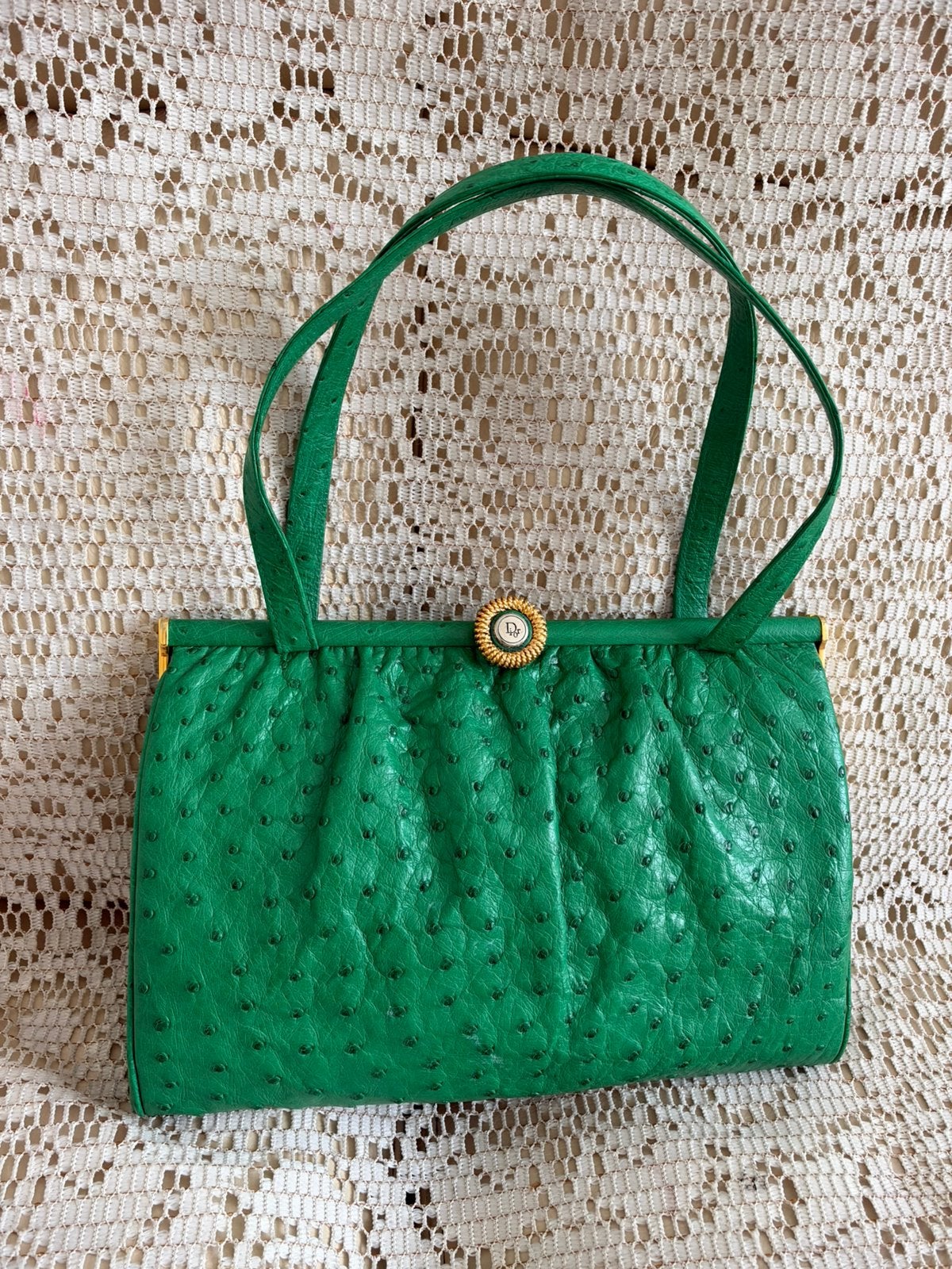 groene leren tas van struisvogelleer van CHRISTIAN DIOR, Ophalen of Verzenden, Zo goed als nieuw, Groen