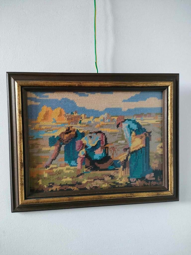 Schilderij - kruisjessteek - Werken op het veld, Ophalen