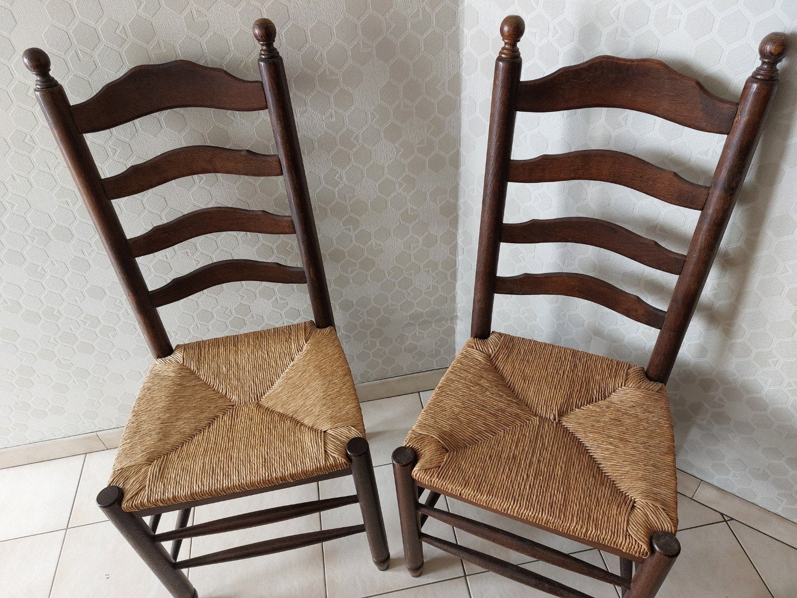 Houten stoelen met rieten zit. 6 stuks, Huis en Inrichting, Stoelen, Ophalen
