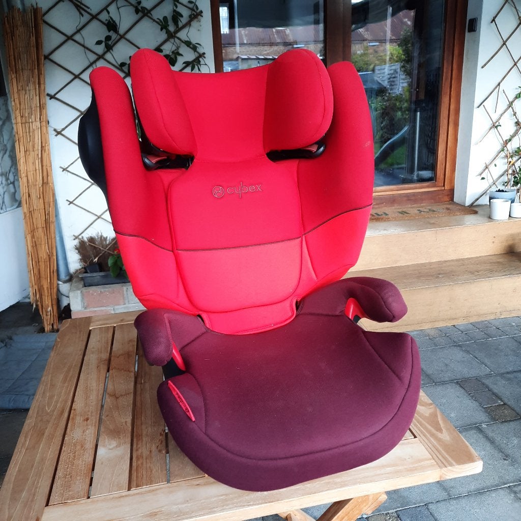 Cybex Solution M-Fix SL autostoeltje groep 2/3 rood, Autogordel of Isofix, Gebruikt, 15 t/m 36 kg, Verstelbare rugleuning