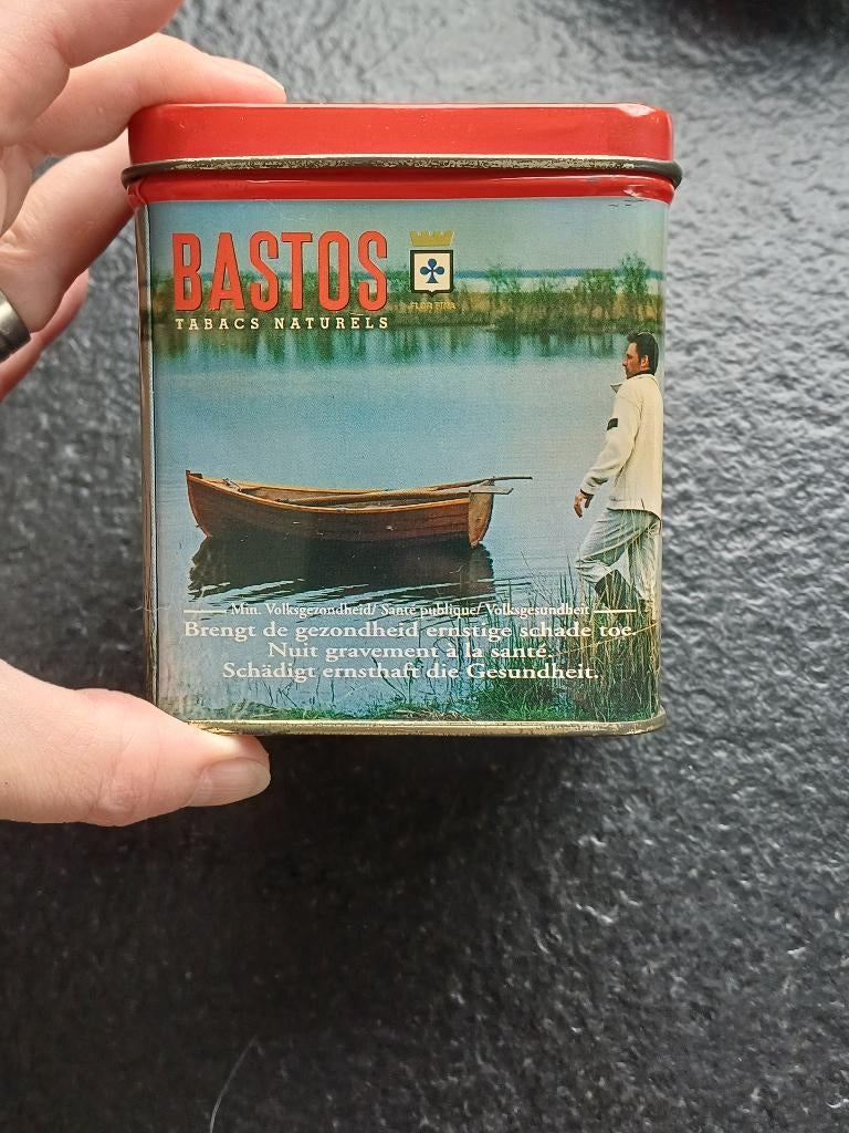 Vintage - metalen Bastos natuurtabak-blikje, Ophalen of Verzenden, Gebruikt, Tabaksdoos of Verpakking
