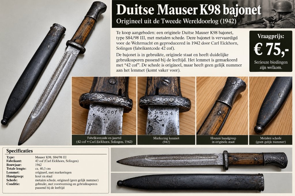 Duits Mauser Bajonet  K98 1942, Collections, Enlèvement ou Envoi, Autres