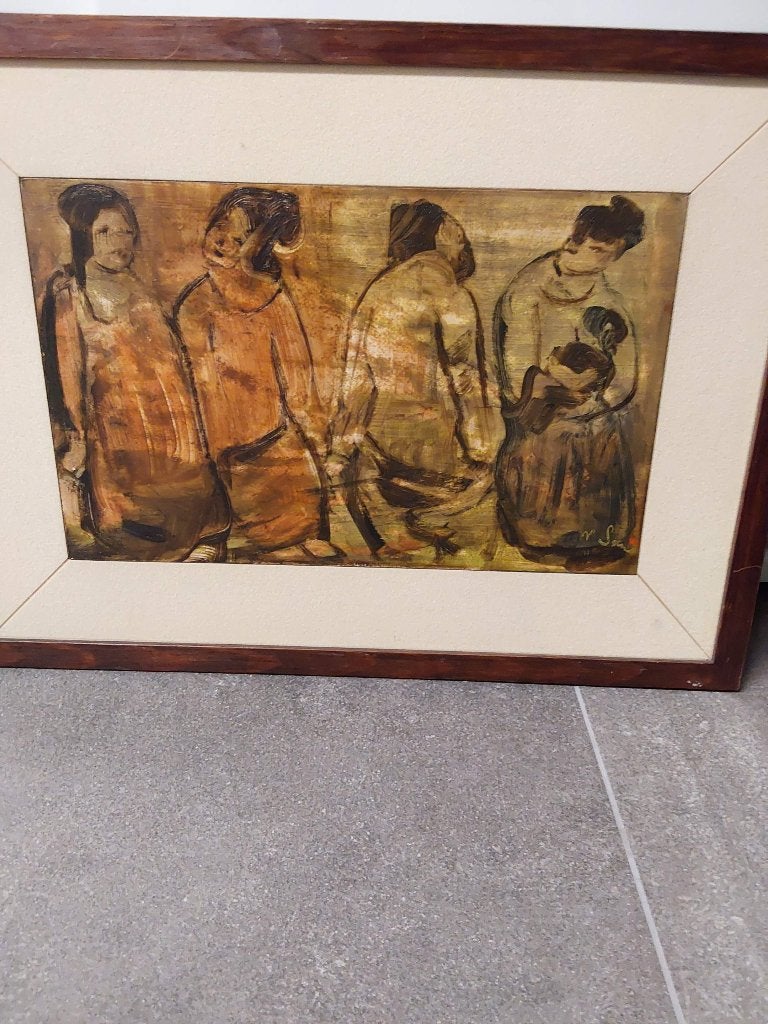 schilderij werkende mensen, Antiek en Kunst, Ophalen, Origineel werk, Portret of Personen