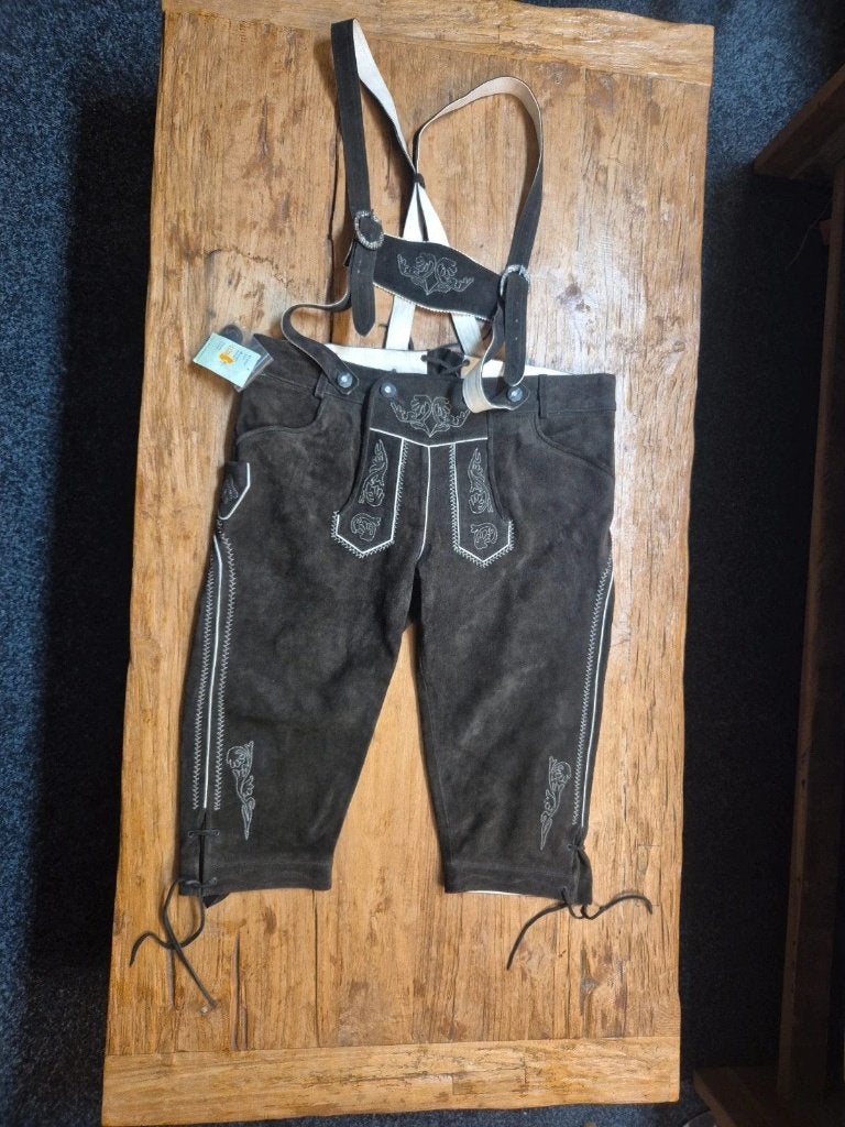 Nieuwe heren lederhosen, Neuf, Enlèvement ou Envoi, Taille 52/54 (L), Brun