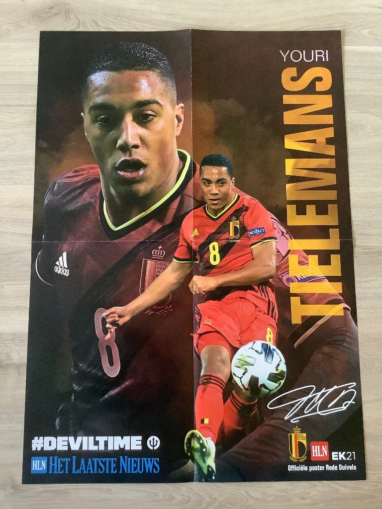 Grote poster Youri Thielemans bij Rode Duivels., Verzamelen, Ophalen of Verzenden, Zo goed als nieuw, Poster, Plaatje of Sticker