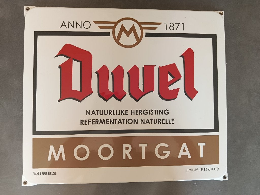 Emaille Vintage Duvel bord, Verzamelen, Ophalen, Zo goed als nieuw, Reclamebord, Plaat of Schild, Duvel