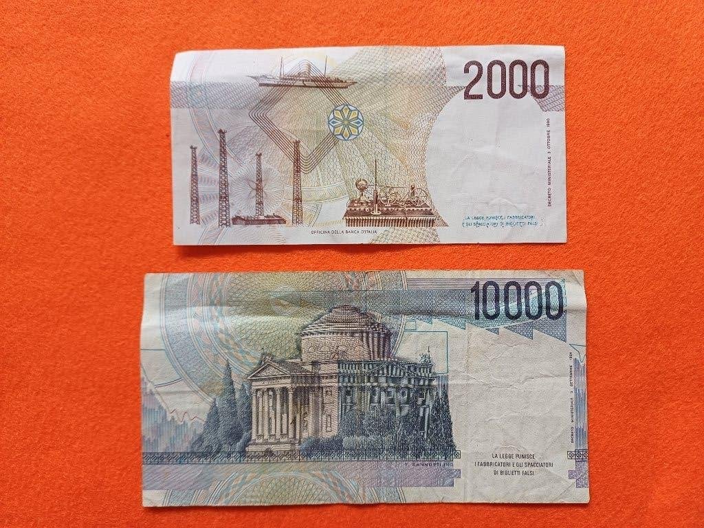 2 biljetten Italiaanse Lire, Postzegels en Munten, Munten en Bankbiljetten | Verzamelingen, Ophalen, Munten
