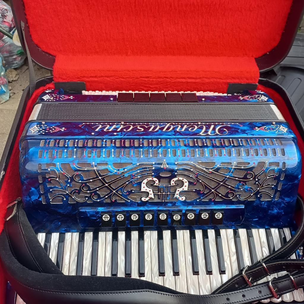 Accordeon blauw gemarmerd, Musique & Instruments, Accordéons, Enlèvement