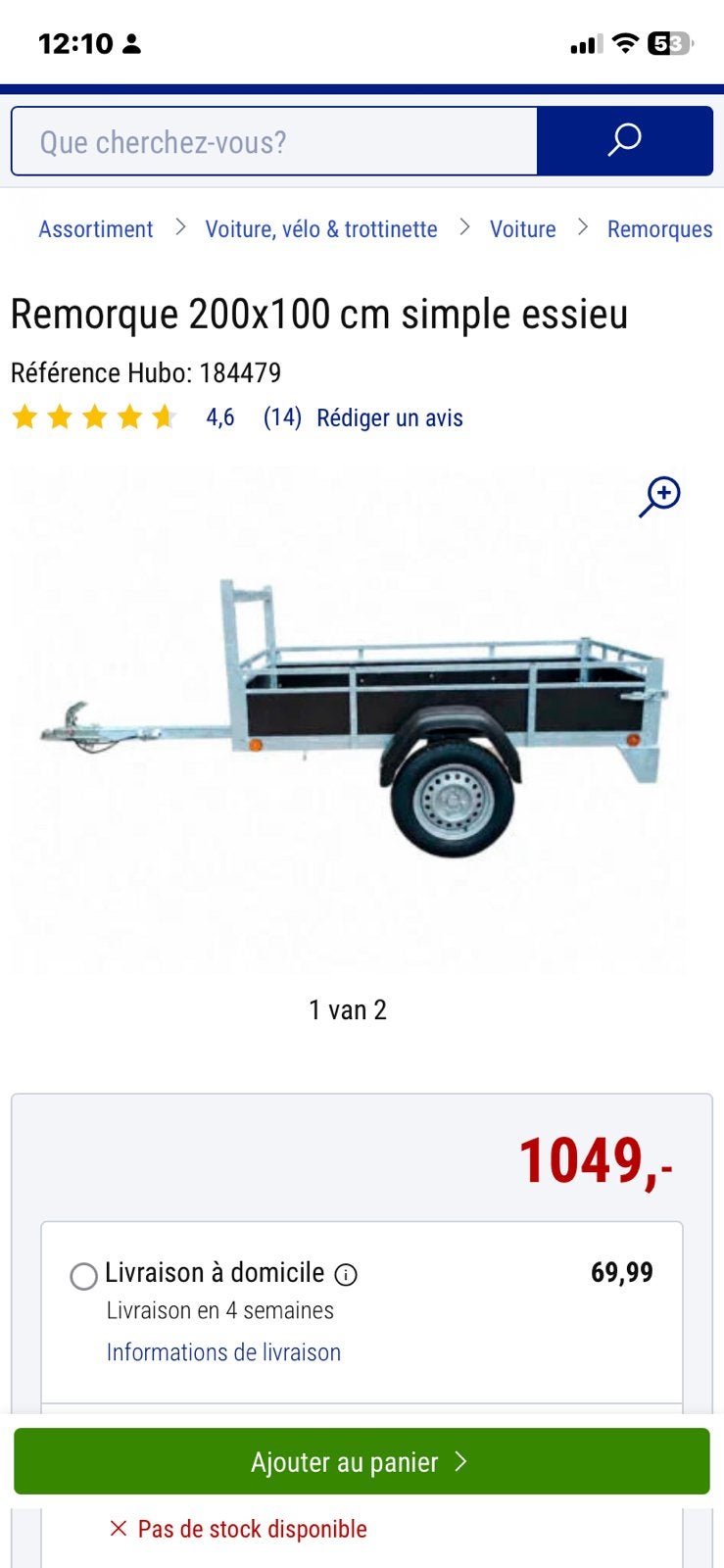 Remorque neuve simple essieu, Autos : Divers, Enlèvement, Neuf