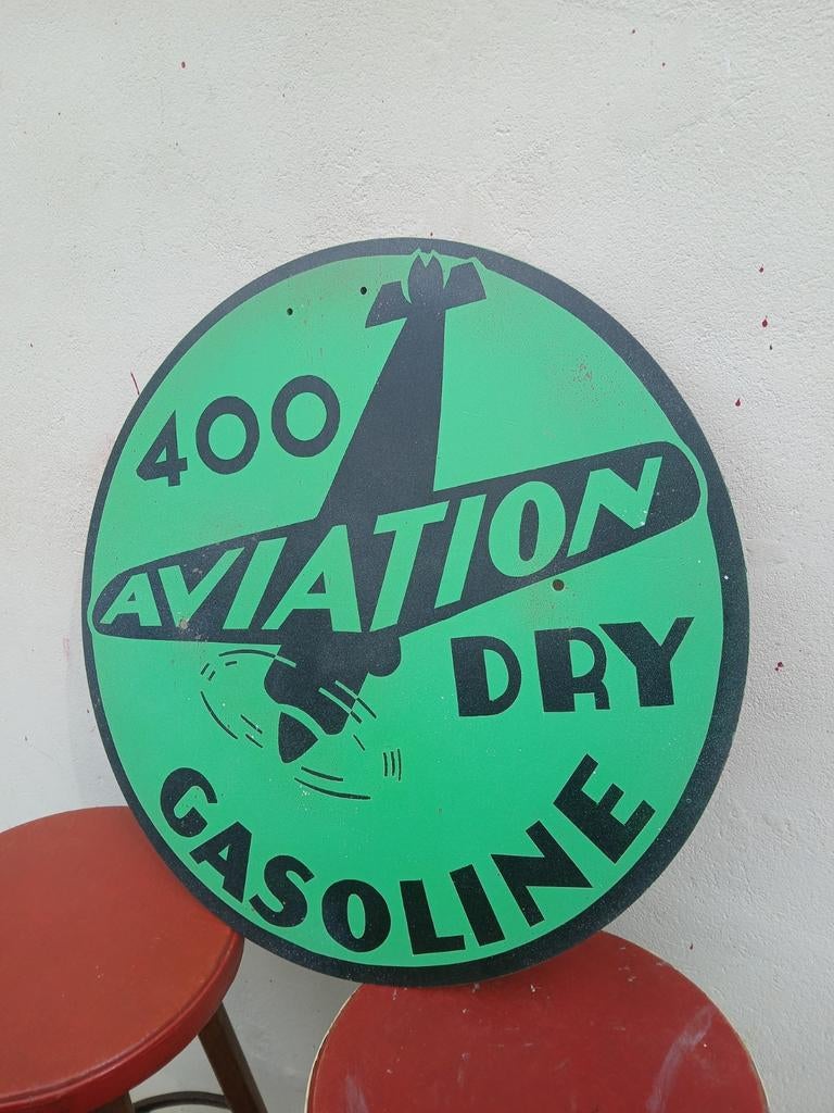 Aviation dry Gasoline reclamebord aluminium, Ophalen of Verzenden, Reclamebord