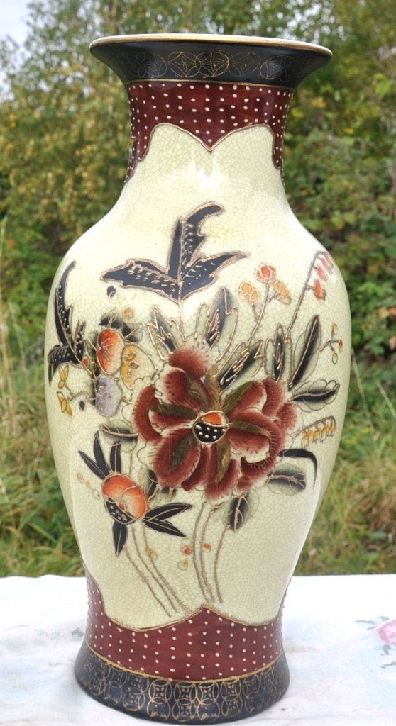vase asiatique faience craquelée decor emaillé, Antiquités & Art, Enlèvement ou Envoi
