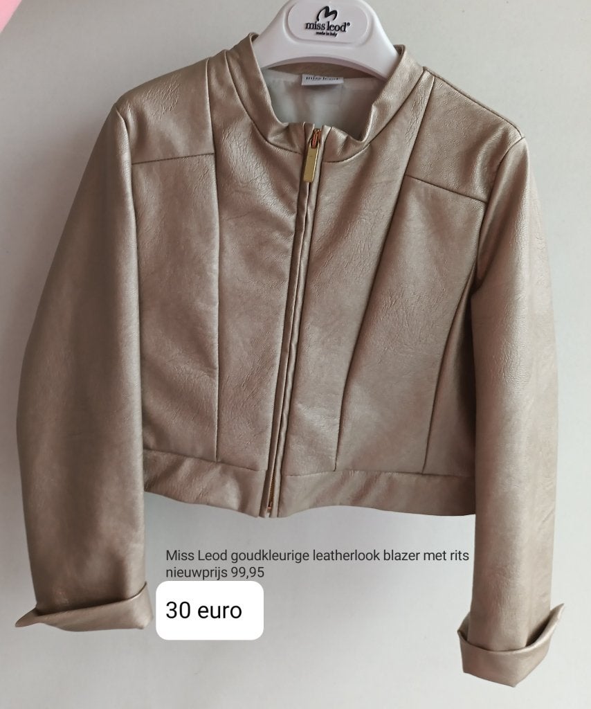 Goudkleurige leatherlook blazer met rits, Kinderen en Baby's, Ophalen, Meisje, Zo goed als nieuw, Jas
