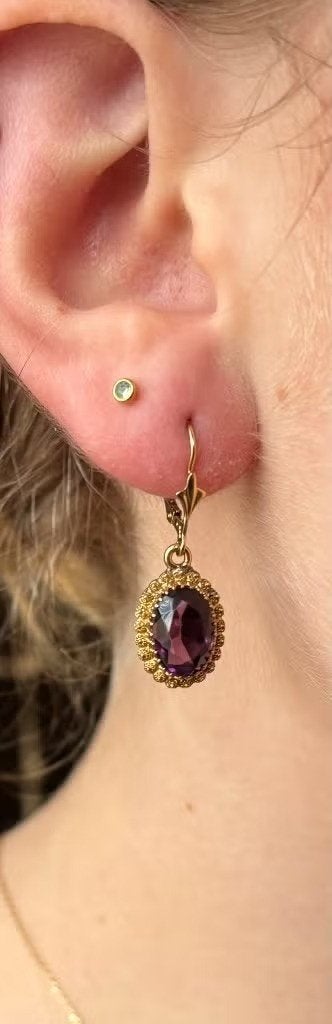 Amethist filigrain antiek set 14k gouden oorbellen dames, Ophalen of Verzenden, Oorbellen, Met edelsteen