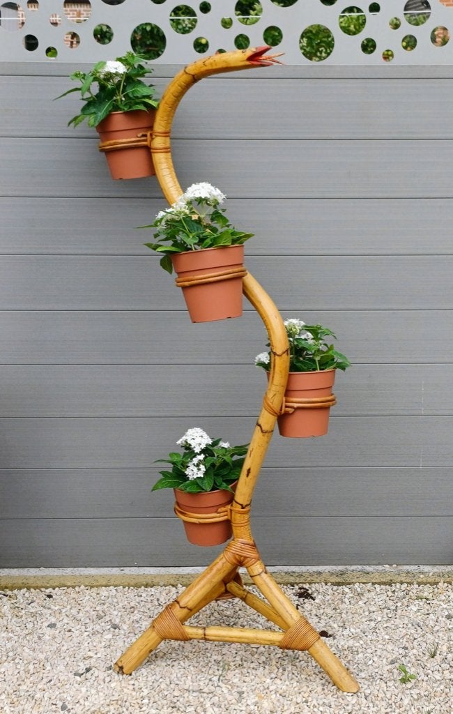 plantenstandaard rotan slang   jaren 60  met planten, Ophalen, Gebruikt