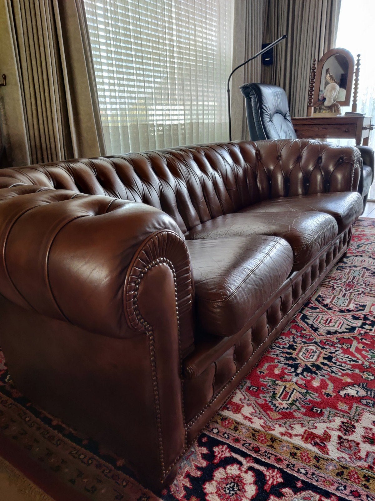 Chesterfield 3 zitbank, Maison & Meubles, Chesterfield, Enlèvement, Utilisé, Cuir
