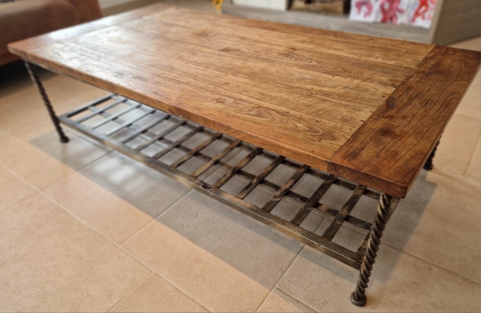 Salontafel teak met ijzeren onderstel, Ophalen