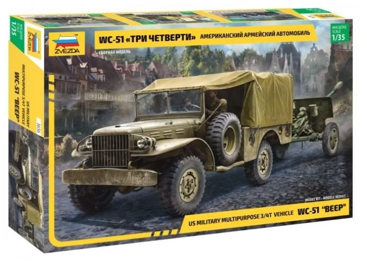 ZVEZDA 3656 US MILITARY MULTIP. 3/4T VEHICLE WC-51 BEEP 1/35, Hobby en Vrije tijd, Modelbouw | Auto's en Voertuigen, Overige merken