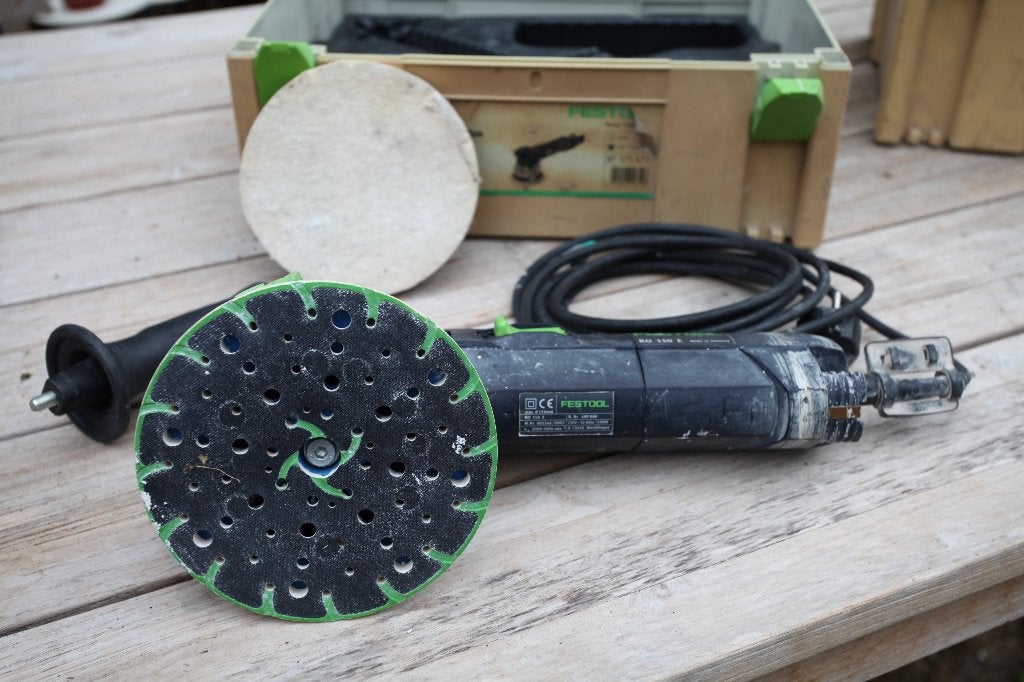 FESTOOL Schuurmachine Ø150 mm RO 150 E + houder, Doe-het-zelf en Bouw, Gereedschap | Schuurmachines, Ophalen, Gebruikt, Minder dan 600 watt
