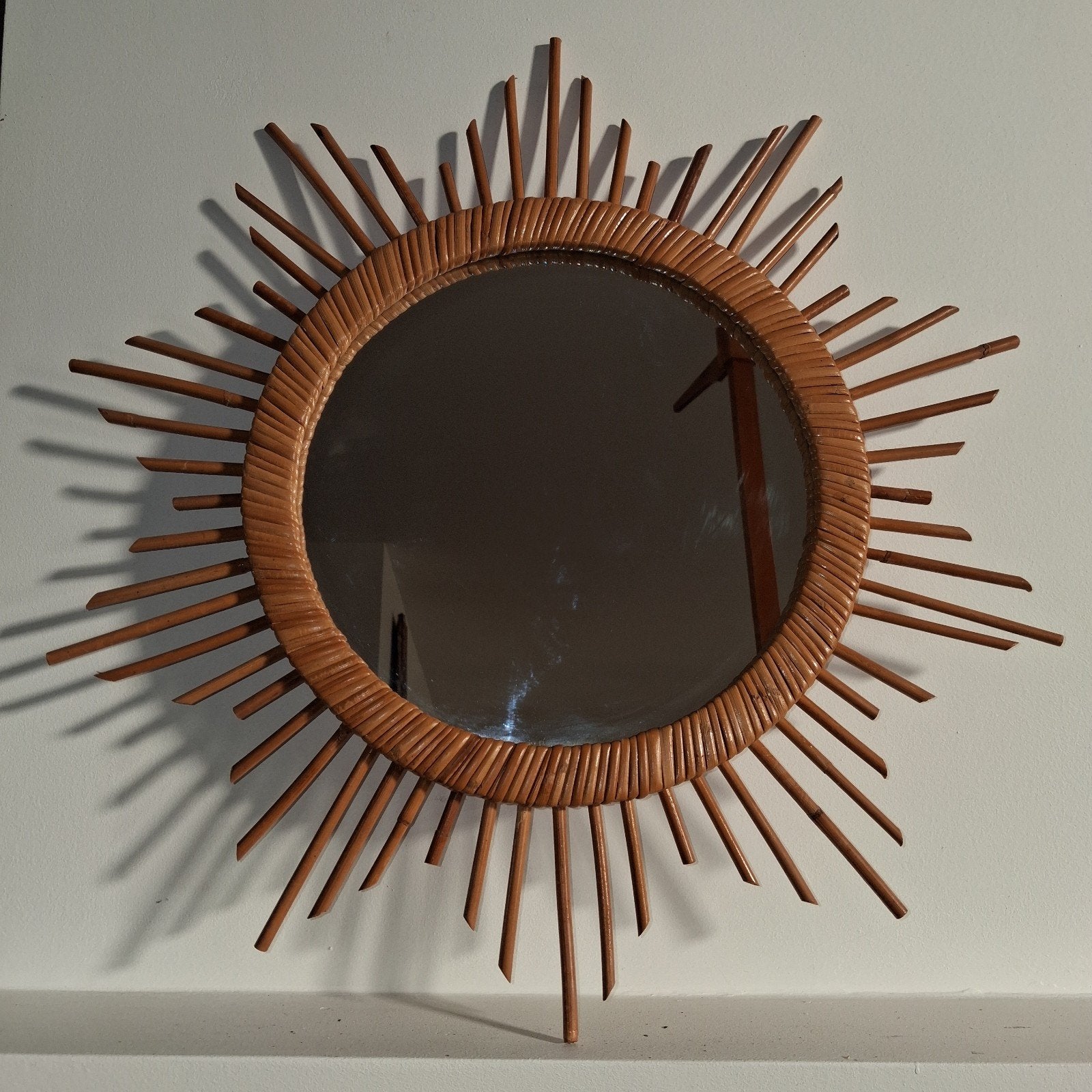 vintage rotan zonnespiegel, Huis en Inrichting, Ophalen of Verzenden, Zo goed als nieuw, Minder dan 100 cm, Overige vormen