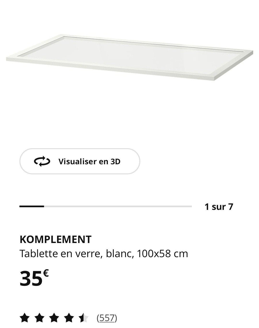 Ikea komplement tablette en verre 75 ou 100 cm blanc, Maison & Meubles, Armoires | Commodes, Enlèvement, Verre