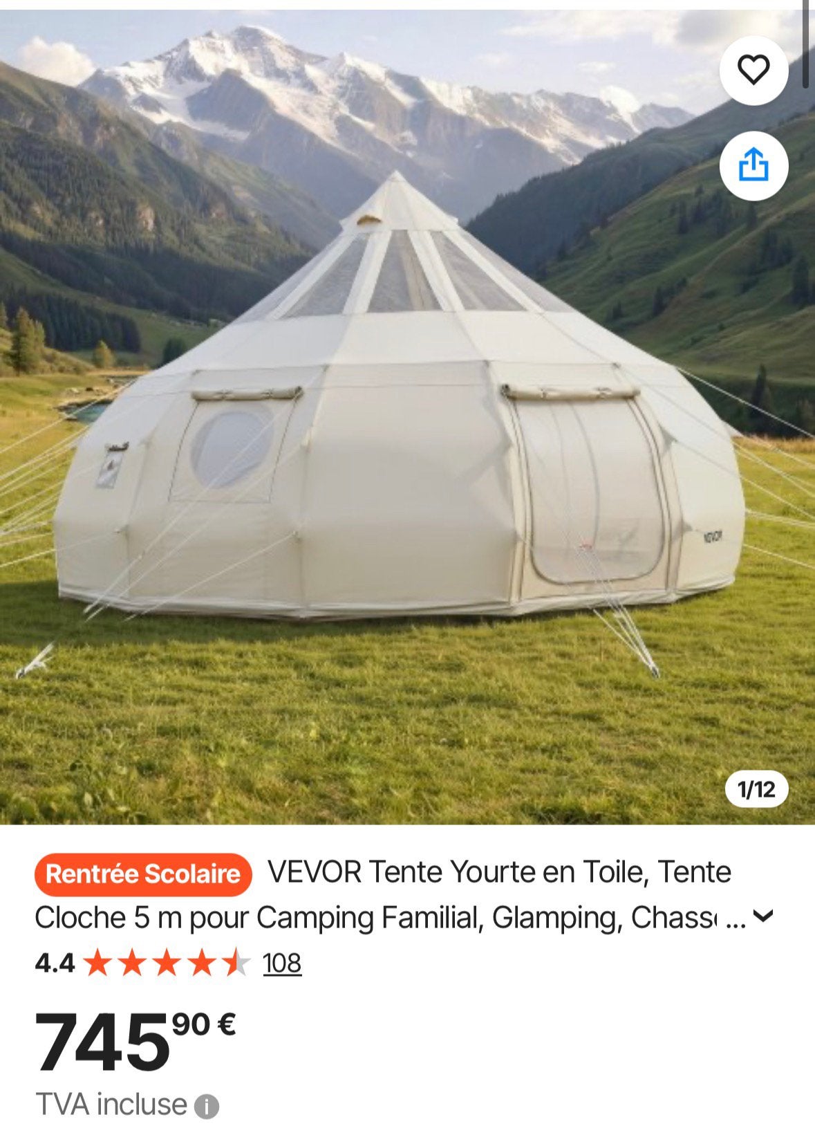 Tente Yourte en Toile, Caravanes & Camping, Tentes, Enlèvement ou Envoi, Neuf
