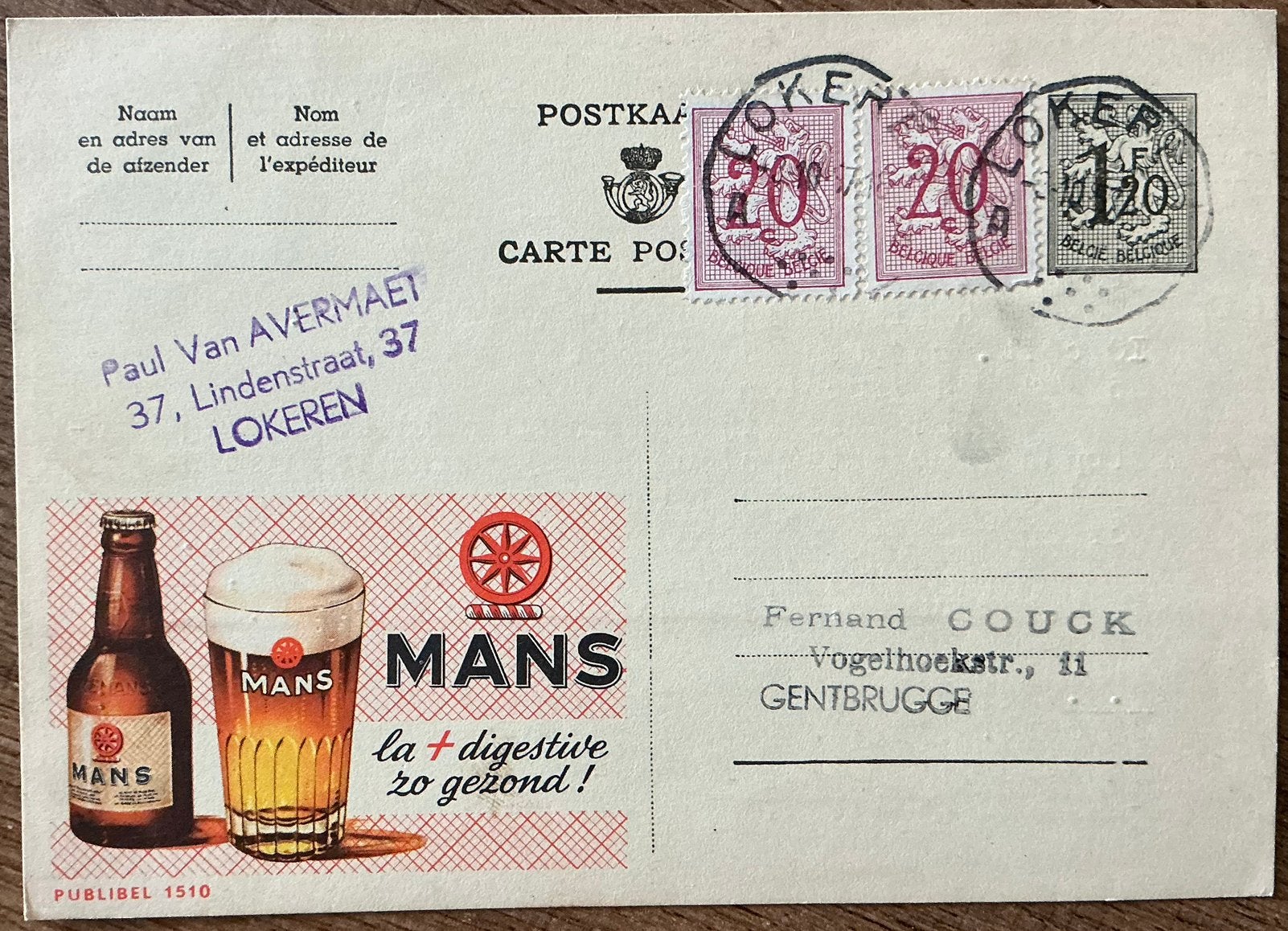 Bière MANS/Carte publique 1957, Enlèvement ou Envoi, Utilisé, Autres types, Autres marques