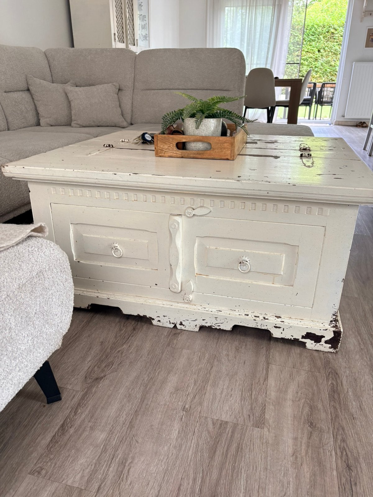 Salontafel kist, Ophalen, Gebruikt, 100 tot 150 cm, Eikenhout