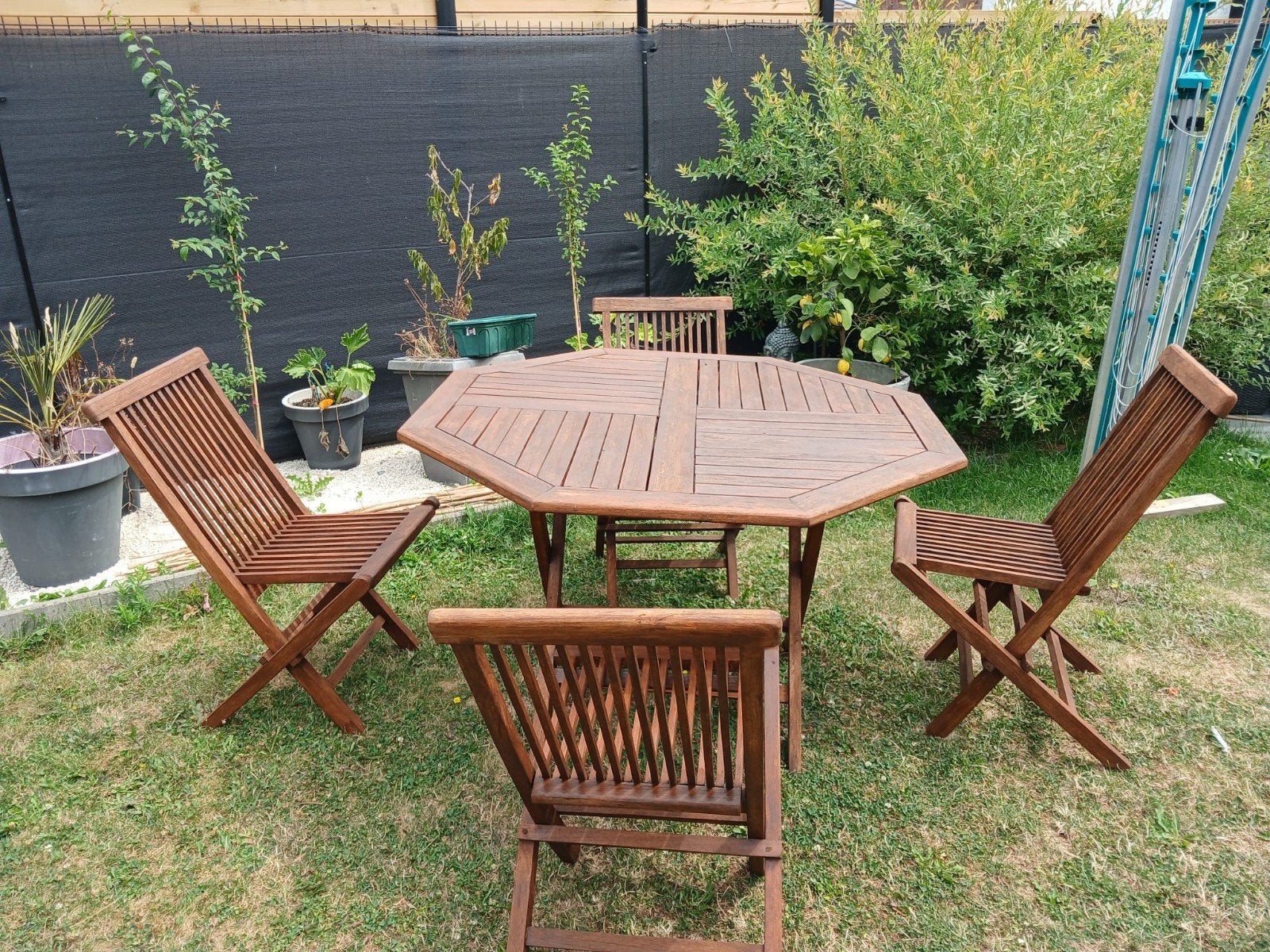 teak set tafel en 4stoelen alles is opplooibaar, Tuin en Terras, Ophalen