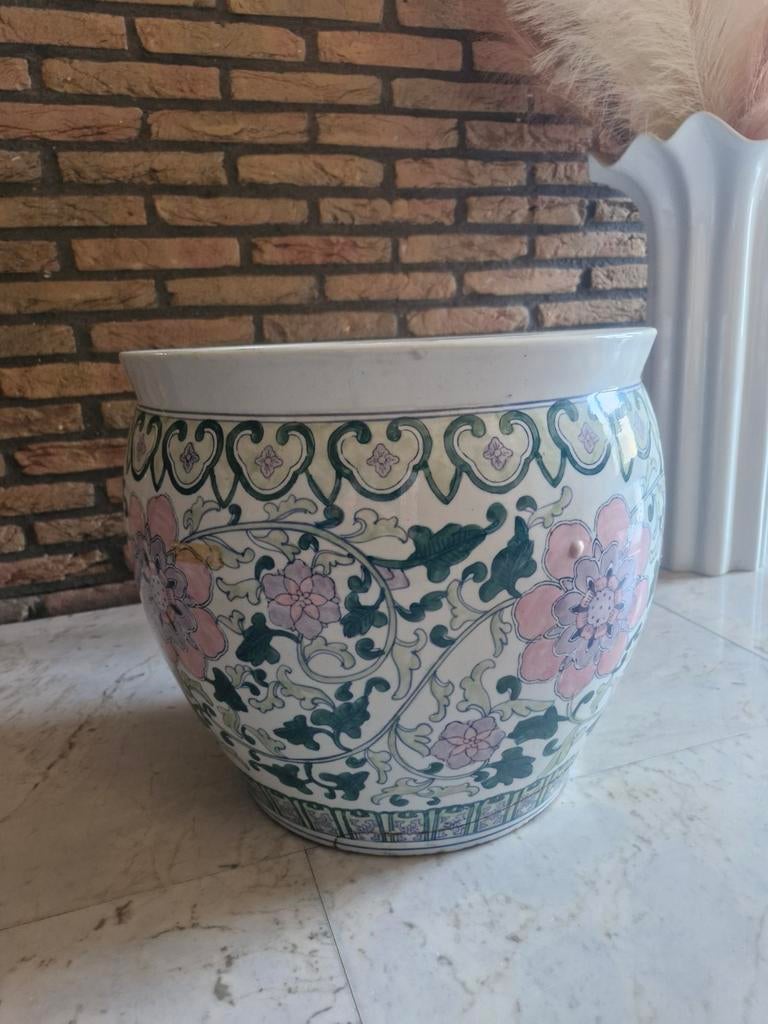 Grote Chinese bloempot handbeschilderd, Tuin en Terras, Ophalen