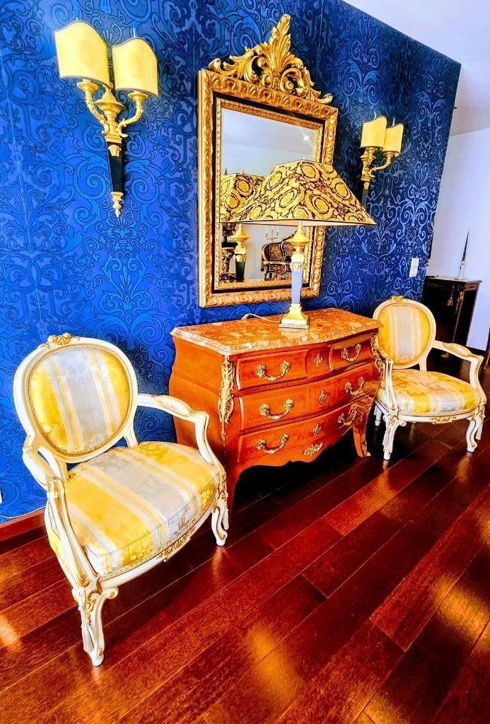 2 Elegante Frans design Louis XVI zetels, Antiquités & Art, Jaune, Bois, Enlèvement, Fait main