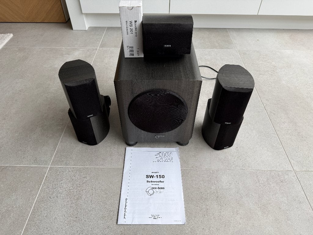 5.1 Surround Audio Pro Avanti A1, Geschikt voor surround/home cinema, Zo goed als nieuw, 60 tot 120 watt, Surroundset