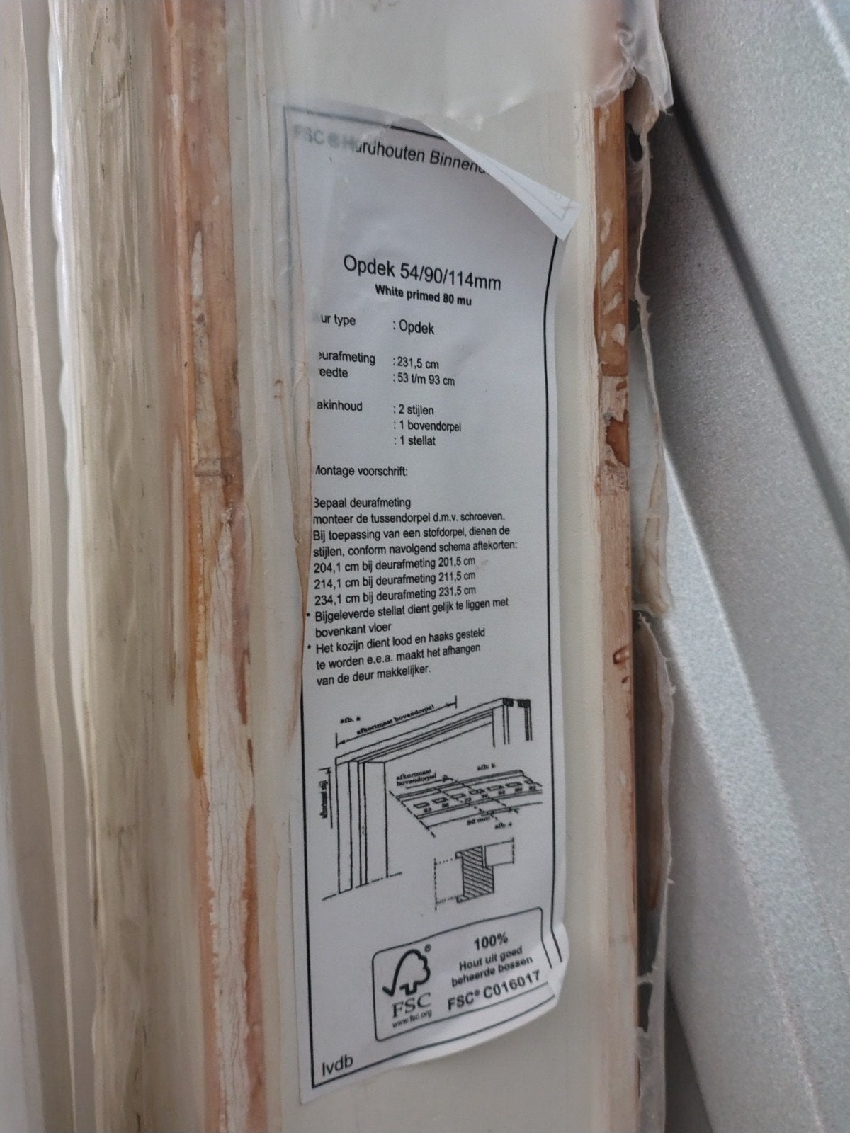 Binnendeur kozijn opdek 54/90/114, nieuwe in verpakking., Deurkozijn, Nieuw, 225 cm of meer, Hout