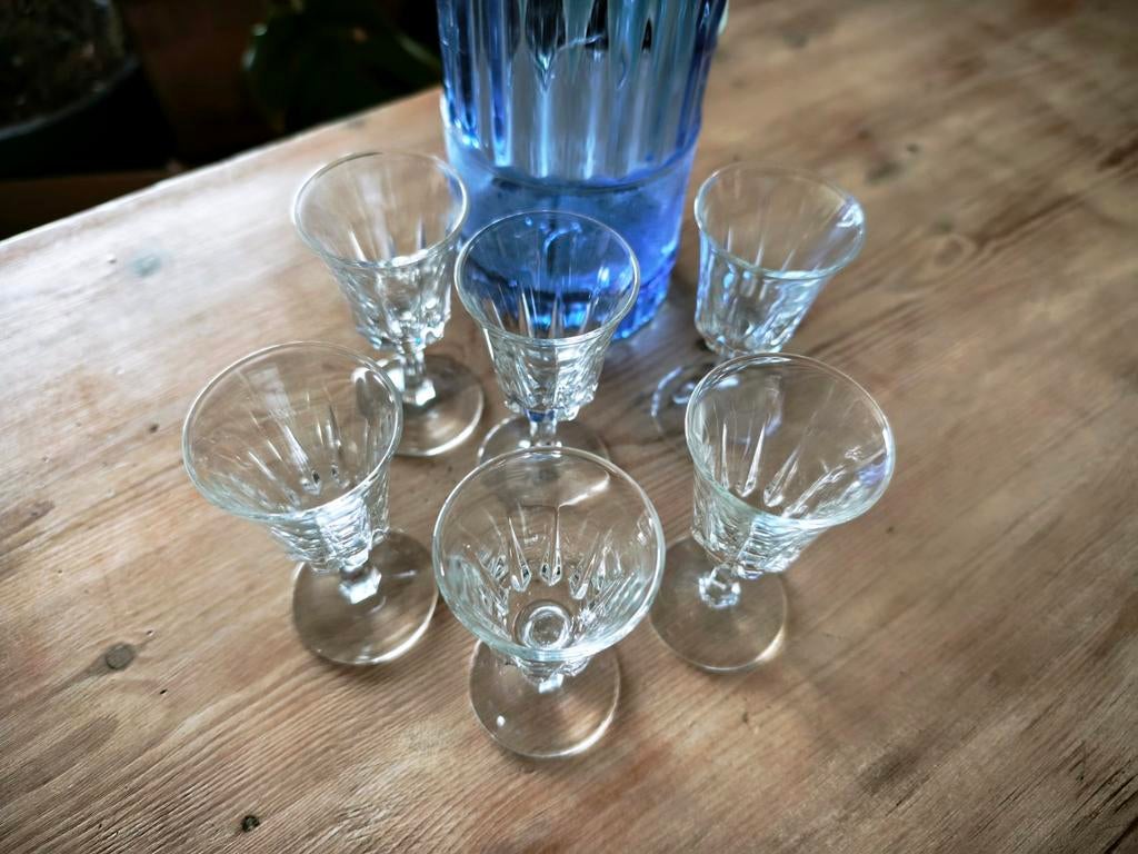 Lot de 6 verres à liqueur vintage – verrerie française, Ophalen of Verzenden