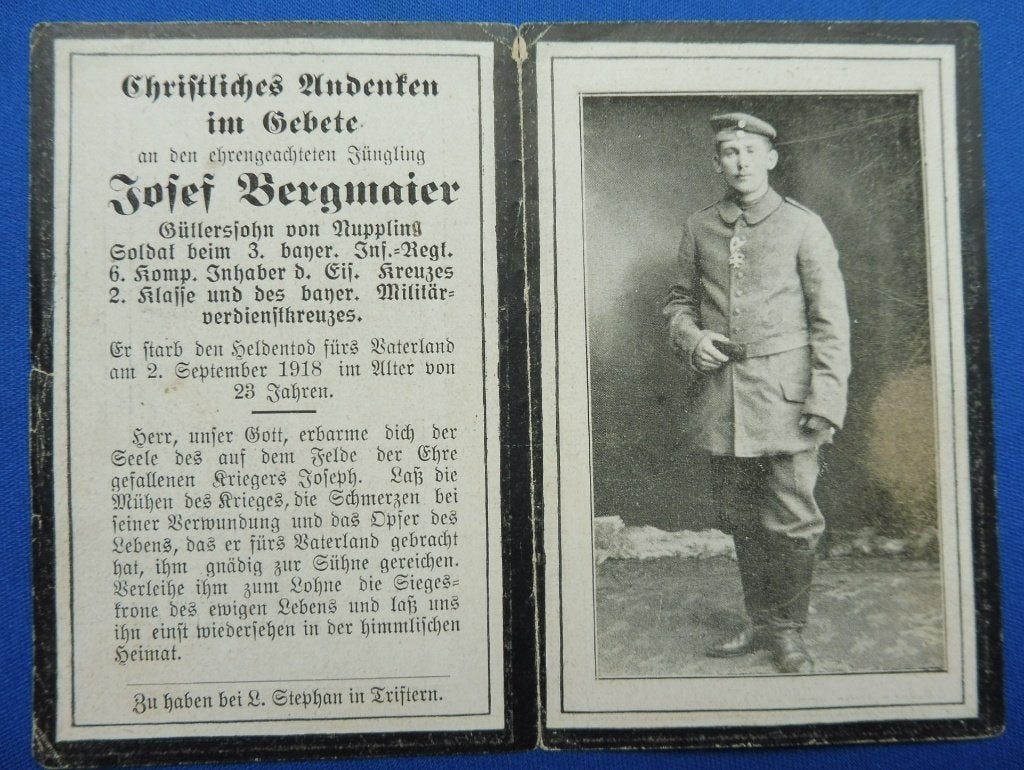 WO1 bidprent Duitse soldaat gesneuveld 1918 te Hooglede, Verzamelen, Verzenden, Landmacht, Overige typen