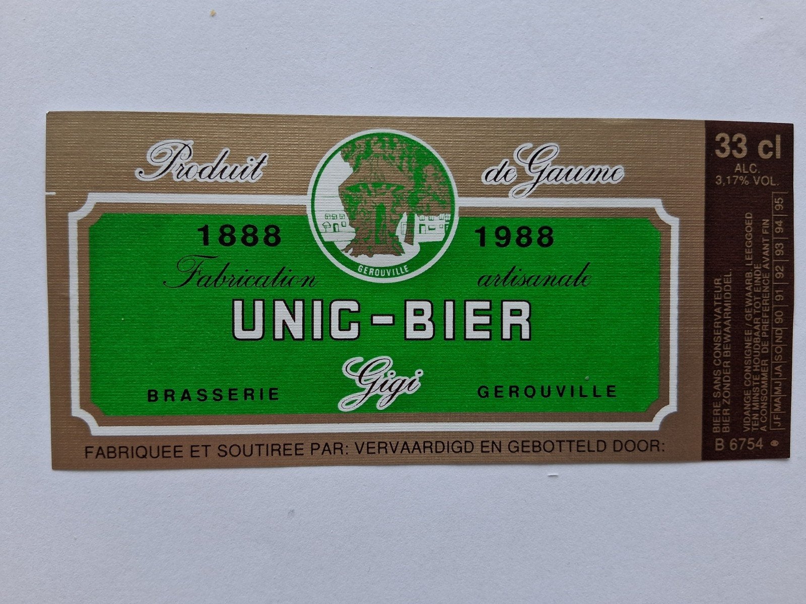 bieretiket Gigi Gerouville : Unic bier, Collections, Envoi, Utilisé, Autres types, Autres marques