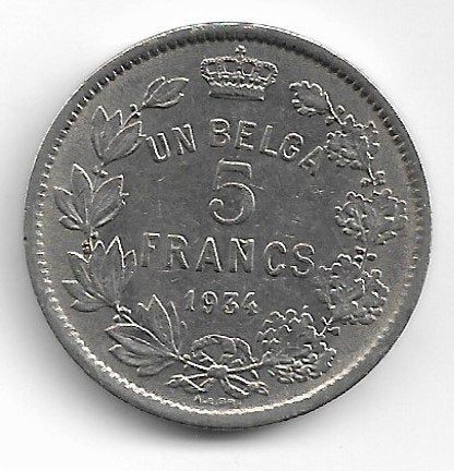 Belgique : 1 belga 1934 FR (A) = le plus rare =morin 390 (A), Enlèvement ou Envoi, Monnaie en vrac