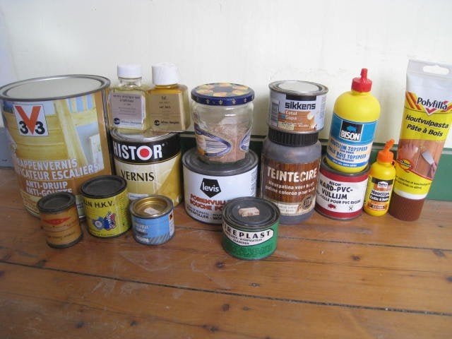 15 potten vernis, verguldsel, verglazer, porienvuller, enz.., Doe-het-zelf en Bouw, Ophalen